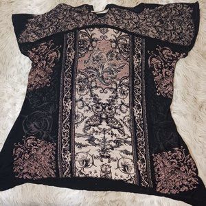 Skinny Minnie Womens Black Paisley Print Short Cap Sleeve Keyhole Neck Top XL